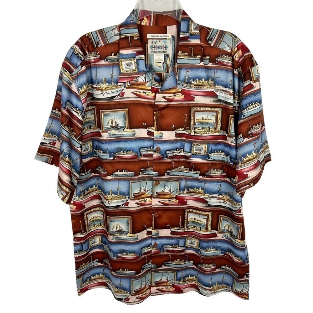 Reyn Spooner American Classics Egyptian Cotton Boat Print Short Sleeve Shirt Lg